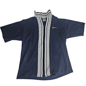 Vintage Menace Navy Blue Velour Full Zip Short Sleeve Track Jacket Mens Medium